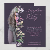 繊細な水彩画のワイルドフラワー 60歳の誕生日 招待状 (正面/裏面)