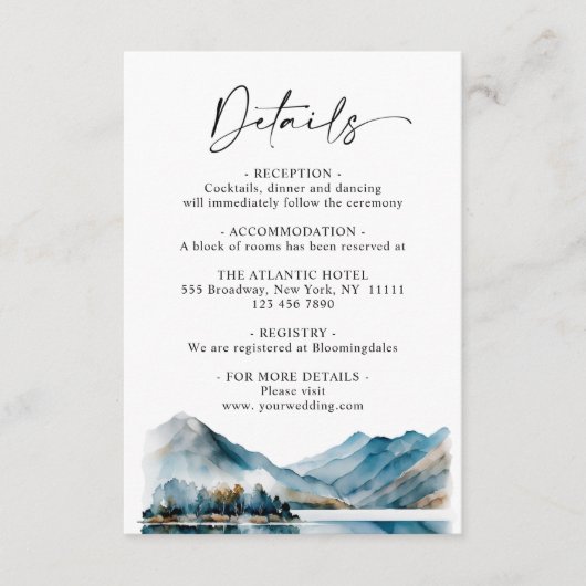 繊細な水彩画の山林のディテール エンクロージャーカード (正面)