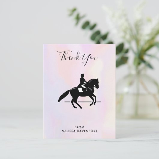 繊細な水彩画の感謝カード - 馬術競技の騎手 ポストカード (スタンド正面)