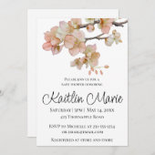 繊細な水彩画の桃色の花 招待状 (正面/裏面)