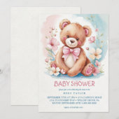 繊細な水彩画の森のクマのベビーシャワー 招待状 (正面/裏面)