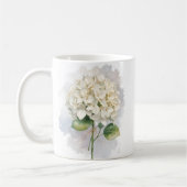 繊細な水彩画の白いハイドランジアの花 コーヒーマグカップ (左)