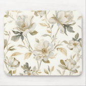 繊細な水彩画の白い花柄 マウスパッド (正面)