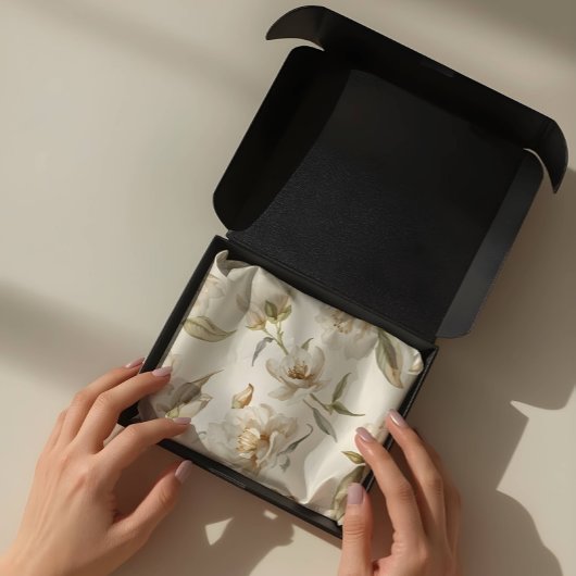 繊細な水彩画の白い花柄 薄葉紙