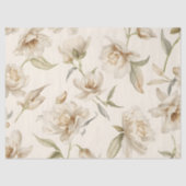 繊細な水彩画の白い花柄 薄葉紙 (正面)