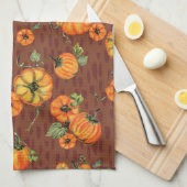 繊細な水彩画の秋のカボチャ オレンジ/ラスト キッチンタオル (四つ折り)