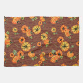 繊細な水彩画の秋のカボチャ オレンジ/ラスト キッチンタオル (横)