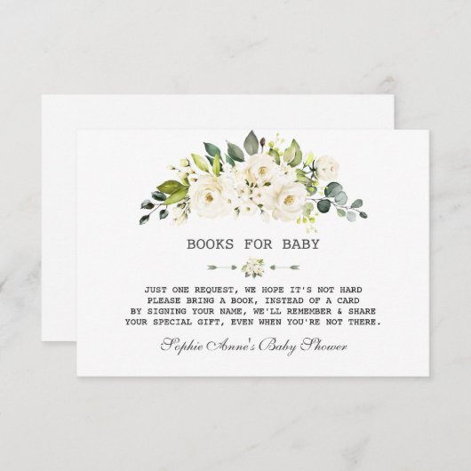 繊細な水彩白いフローラ赤ちゃんシャワー エンクロージャーカード (正面/裏面)
