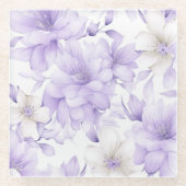 繊細な水彩紫色の花 ガラスコースター (正面)