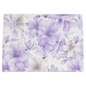繊細な水彩紫色の花 ラージペーパーバッグ (正面)