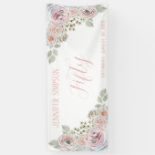 繊細な水彩花の淡いピンクの50歳の誕生日 横断幕 (縦)