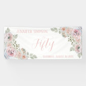 繊細な水彩花の淡いピンクの50歳の誕生日 横断幕 (横)