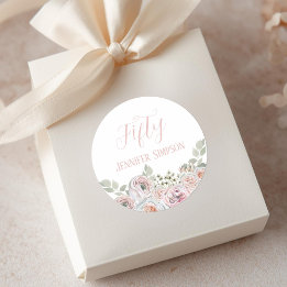 繊細な水彩花の淡いピンク「50」 ラウンドシール