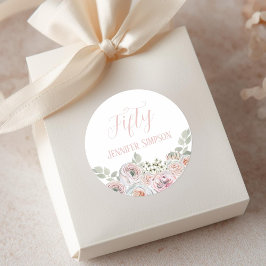 繊細な水彩花の淡いピンク「50」 ラウンドシール