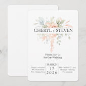 繊細な水彩花束 - ピンクのバラの花 招待状 (正面/裏面)