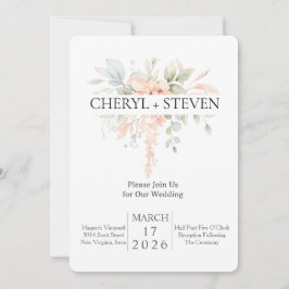 繊細な水彩花束 - ピンクのバラの花 招待状