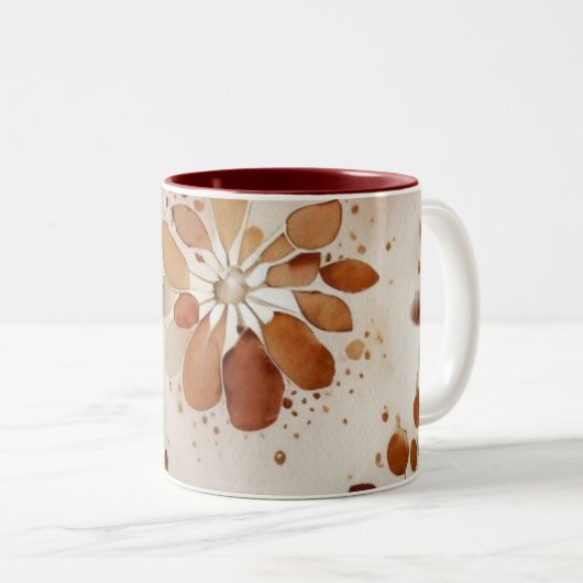 繊細な水彩花柄コーヒーマグ ツートーンマグカップ (正面右)