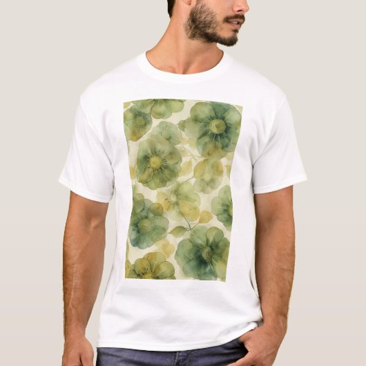 繊細な水彩花柄デザイン Tシャツ (正面)