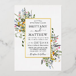 繊細な水彩野花結婚の金ゴールド 箔招待状