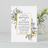 繊細な水彩野草写真結婚の金ゴールド 箔招待状 (立ち正面)