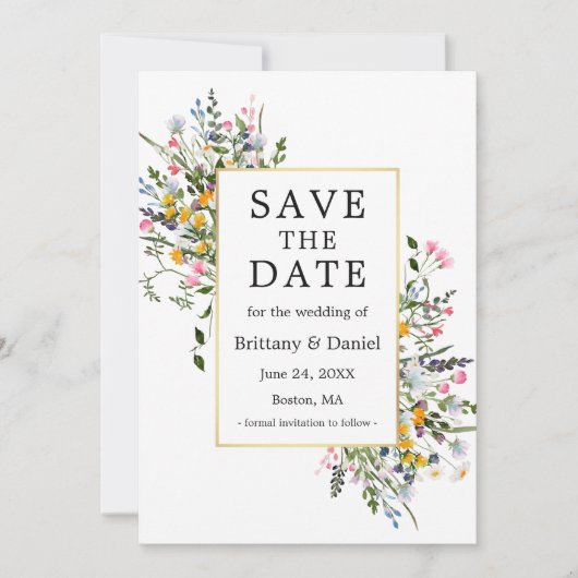 繊細な水彩野草花ピンク赤面 セーブザデート (正面)