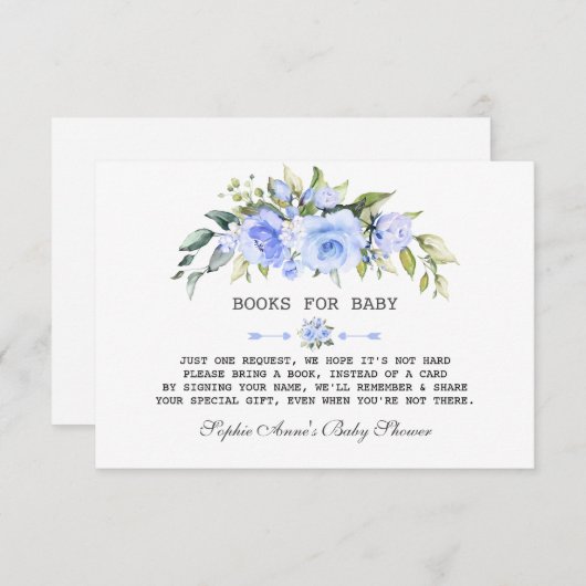 繊細な水彩青いフローラ赤ちゃんシャワー エンクロージャーカード (正面/裏面)
