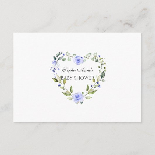 繊細な水彩青いフローラ赤ちゃんシャワー エンクロージャーカード (裏面)