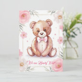 繊細な水色のクマに弓をバラ 招待状 (スタンド正面)