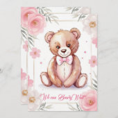 繊細な水色のクマに弓をバラ 招待状 (正面/裏面)