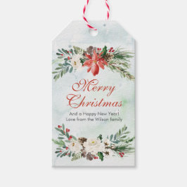 繊細な水色のフローラクリスマスギフトタグ ギフトタグ