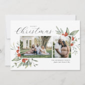 繊細な水色のフローラメリークリスマスフォト シーズンカード (正面)