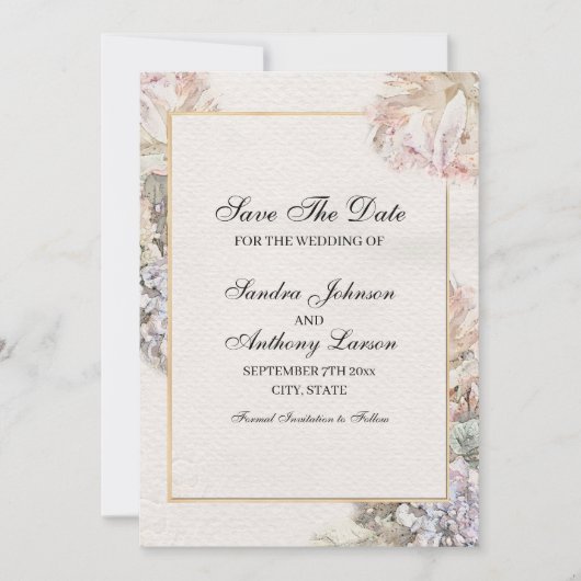 繊細な水色のフローラ日付を保存 セーブザデート (正面)