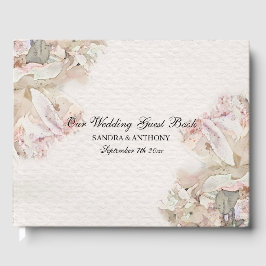 繊細な水色のフローラ結婚の ゲストブック