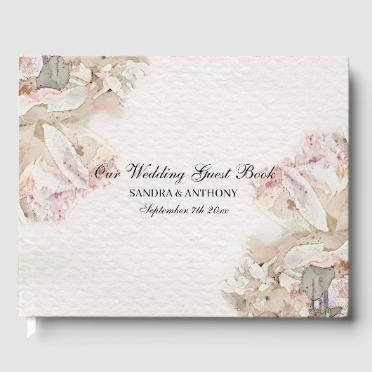繊細な水色のフローラ結婚の ゲストブック (正面)