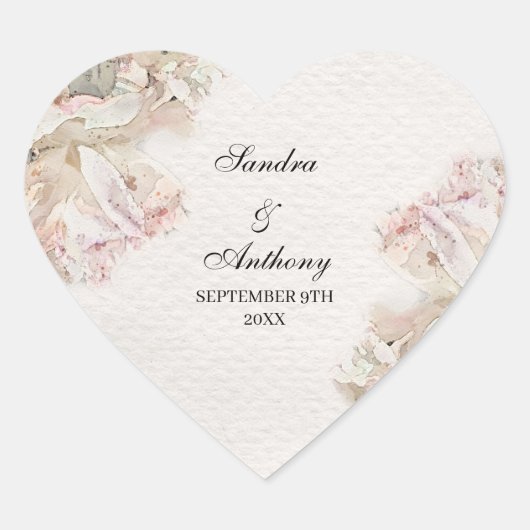 繊細な水色のフローラ結婚の ハートシール (正面)