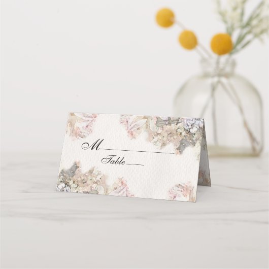 繊細な水色のフローラ結婚の プレイスカード (正面)