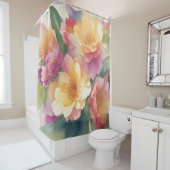 繊細な水色のフローラ絵画の シャワーカーテン (インサイチュ)