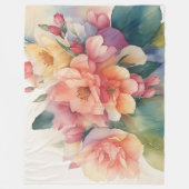 繊細な水色のフローラ絵画の フリースブランケット (正面)