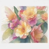 繊細な水色のフローラ絵画の フリースブランケット (正面(横))