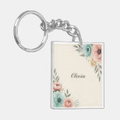 繊細な水色の斜め花 キーホルダー (正面左)