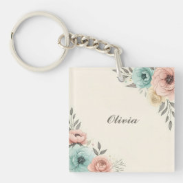 繊細な水色の斜め花 キーホルダー