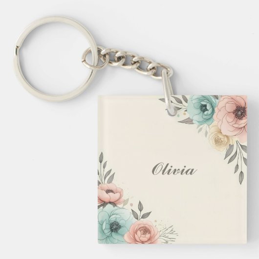 繊細な水色の斜め花 キーホルダー (正面)