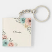 繊細な水色の斜め花 キーホルダー (裏面)