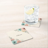 繊細な水色の斜め花 スクエアペーパーコースター (インサイチュ)