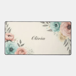 繊細な水色の斜め花 デスクマット