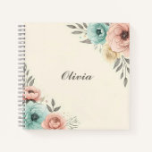 繊細な水色の斜め花 ノートブック (正面)