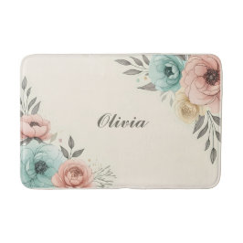 繊細な水色の斜め花 バスマット