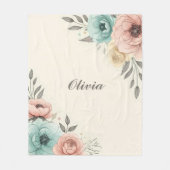 繊細な水色の斜め花 フリースブランケット (正面)