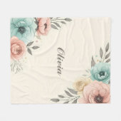 繊細な水色の斜め花 フリースブランケット (正面(横))