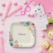 繊細な水色の斜め花 ペーパープレート (パーティー)